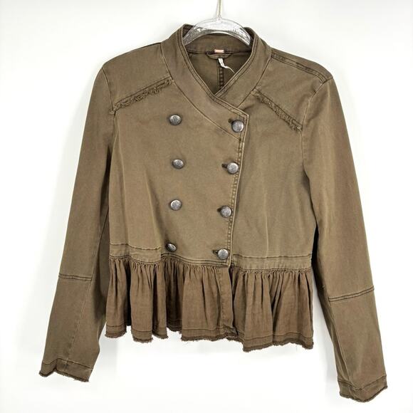 Free People Military Crop Ruffle Jacket Size Small - Picture 1 of 13